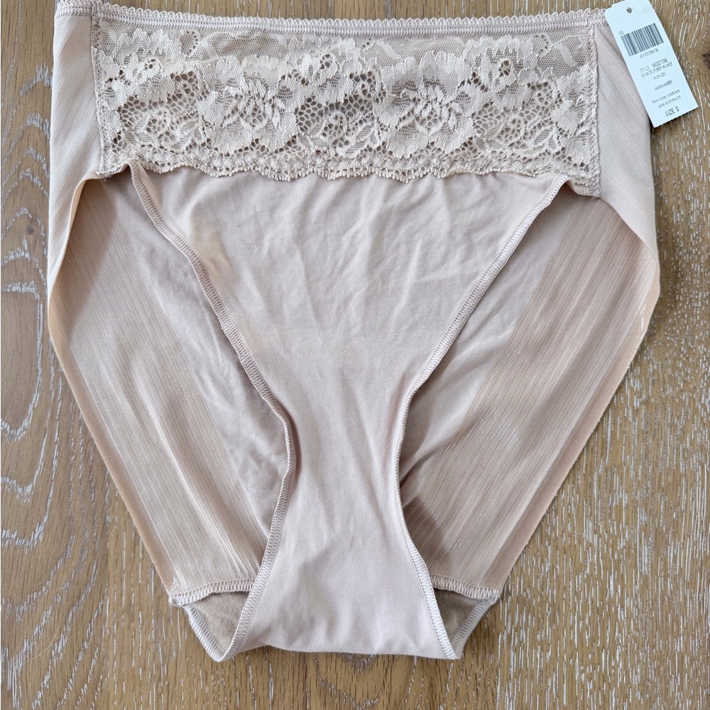 Soma Beige Lace-Trim High Leg Microfiber Bikini Panty